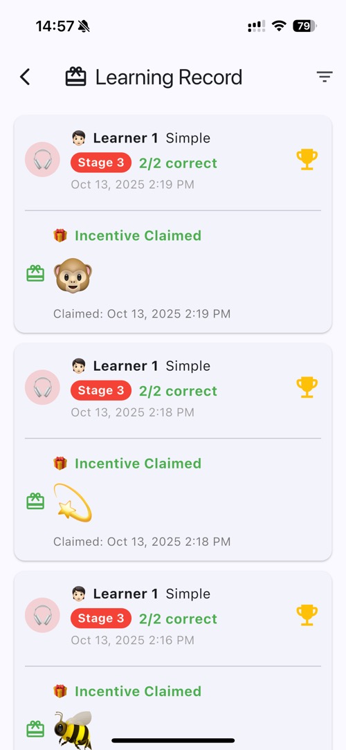 Game Incentive History Screen